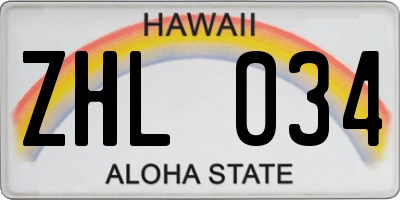 HI license plate ZHL034