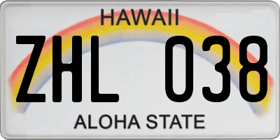 HI license plate ZHL038