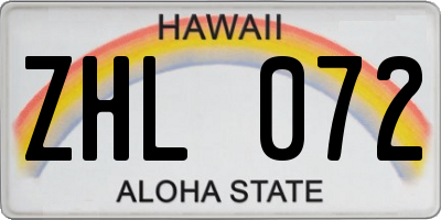 HI license plate ZHL072