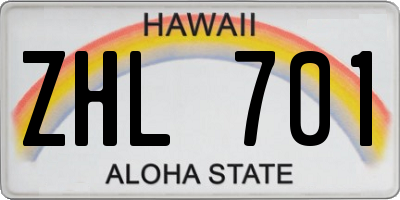 HI license plate ZHL701