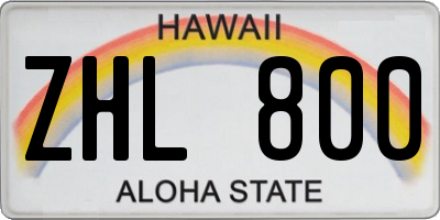 HI license plate ZHL800