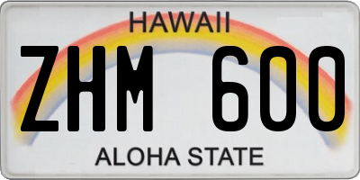HI license plate ZHM600