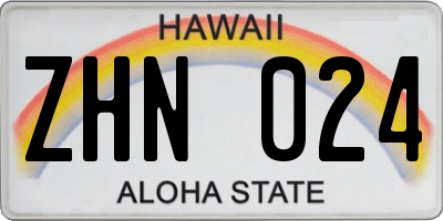 HI license plate ZHN024