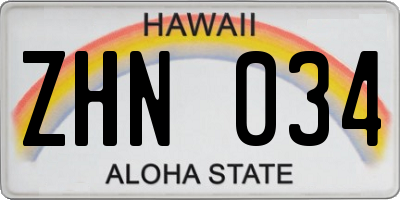 HI license plate ZHN034