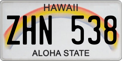 HI license plate ZHN538