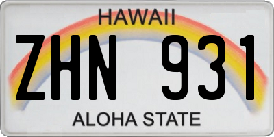 HI license plate ZHN931