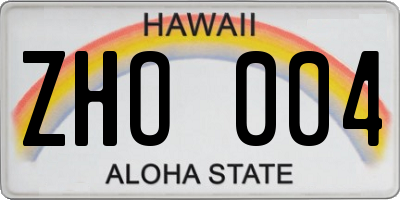 HI license plate ZHO004