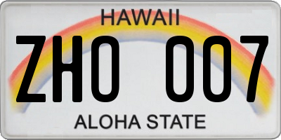 HI license plate ZHO007