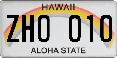 HI license plate ZHO010