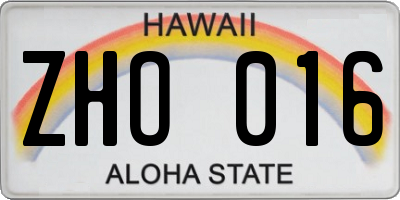 HI license plate ZHO016
