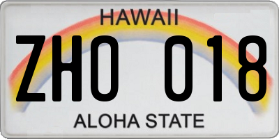 HI license plate ZHO018