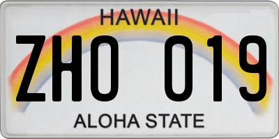 HI license plate ZHO019
