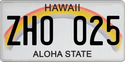 HI license plate ZHO025