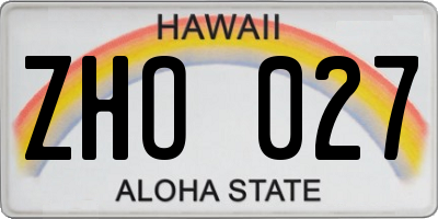 HI license plate ZHO027
