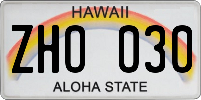 HI license plate ZHO030