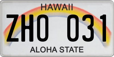 HI license plate ZHO031