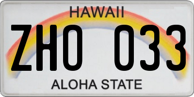 HI license plate ZHO033