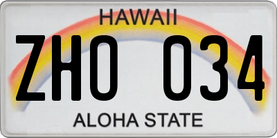 HI license plate ZHO034