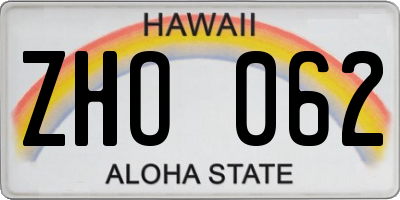 HI license plate ZHO062