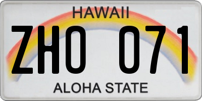 HI license plate ZHO071