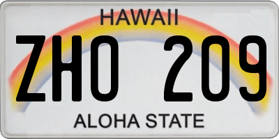 HI license plate ZHO209