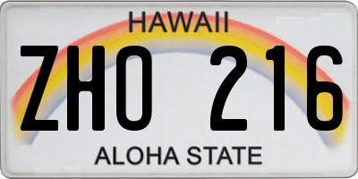 HI license plate ZHO216