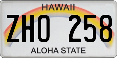 HI license plate ZHO258