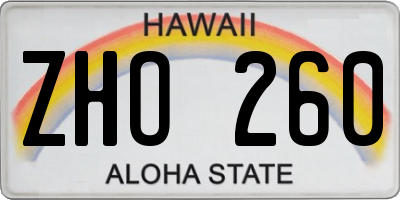 HI license plate ZHO260