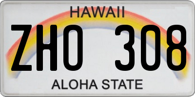HI license plate ZHO308