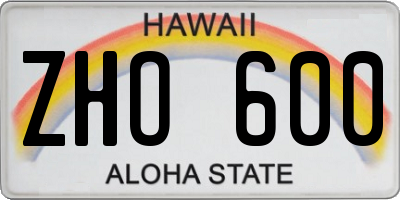 HI license plate ZHO600