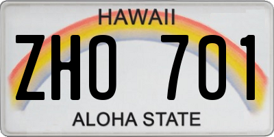 HI license plate ZHO701