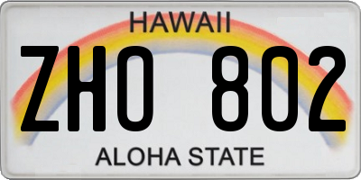 HI license plate ZHO802