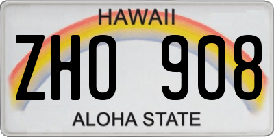HI license plate ZHO908