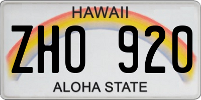 HI license plate ZHO920