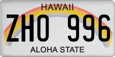 HI license plate ZHO996