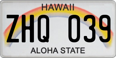 HI license plate ZHQ039