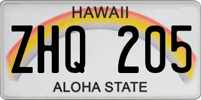 HI license plate ZHQ205