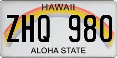 HI license plate ZHQ980