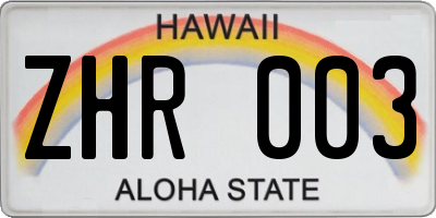 HI license plate ZHR003