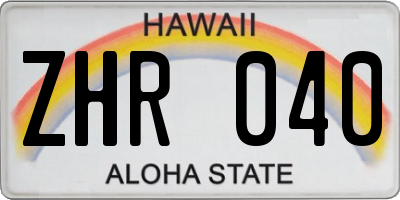HI license plate ZHR040