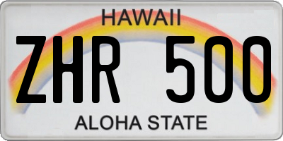 HI license plate ZHR500