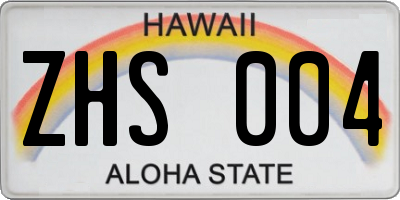 HI license plate ZHS004