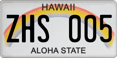 HI license plate ZHS005