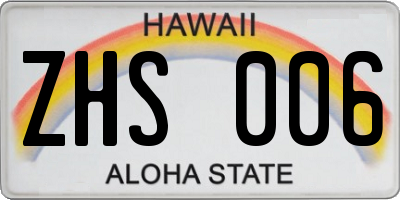 HI license plate ZHS006