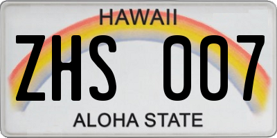 HI license plate ZHS007