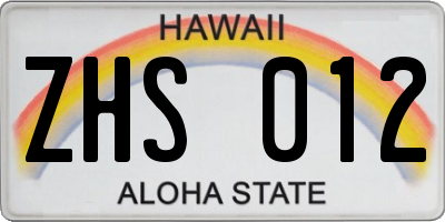 HI license plate ZHS012
