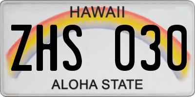 HI license plate ZHS030