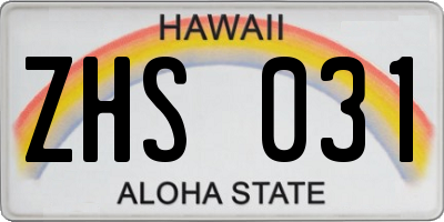 HI license plate ZHS031