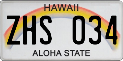 HI license plate ZHS034