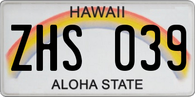HI license plate ZHS039